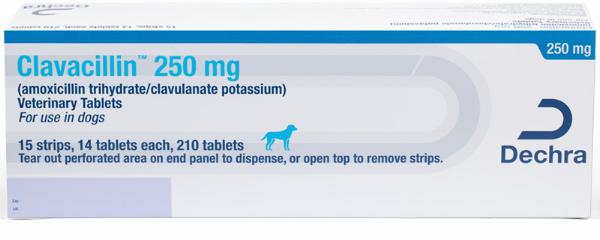 Clavacillin® (amoxicillin trihydrate/clavulanate potassium) Veterinary Tablets 250 mg