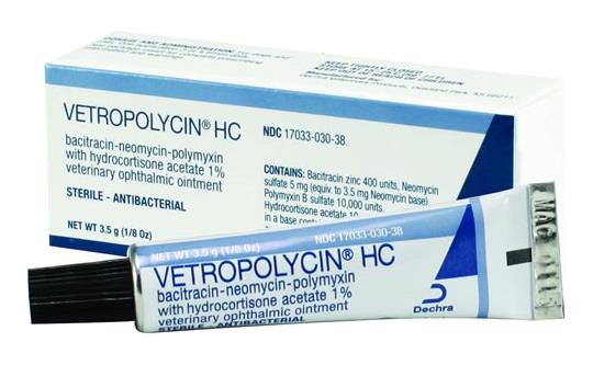 Vetropolycin® HC (bacitracin-neomycin-polymyxin-hydrocortisone acetate 1%) Veterinary Ophthalmic Ointment
